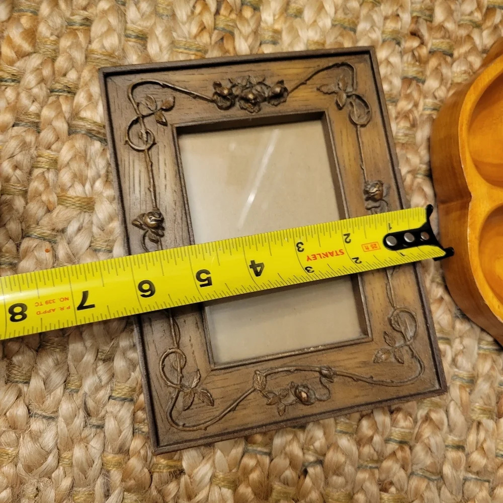 Small Vintage Antique Carved Wood Picture Frame Rose Detail Handmade - Picture 7 of 7